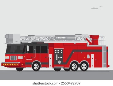 firefigthers vehicles of red color fire engine truck side diagonal view icon set