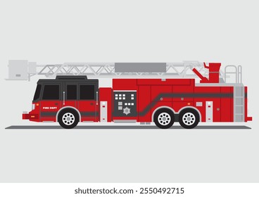 firefigthers vehicles of red color fire engine truck side view icon set