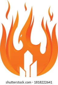 Fire/flame logo shaped phoenix with building negative space in it. Perfect logo/symbol for construction company
