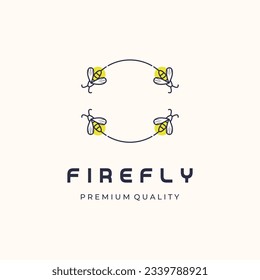 fireflies fly together line art vintage logo vector minimalist illustration design, lightning firefly symbol design