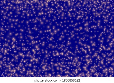 luciérnagas volando, mágicamente brillante patrón nocturno. Las chispas brillantes sin foco se parecen a las nevadas o a las constelaciones de estrellas sobre un fondo azul del cielo. Fondo del vector