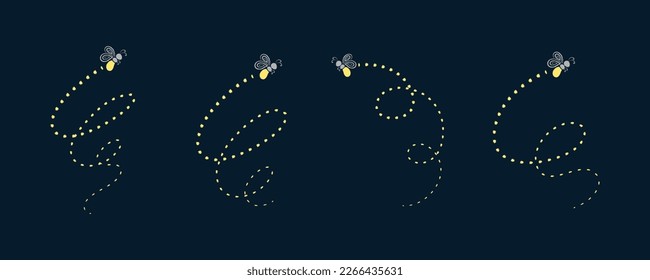 Fireflies flying trail clipart set