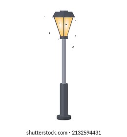 Fireflies. Insects fly near the light of a lantern, vector illustration