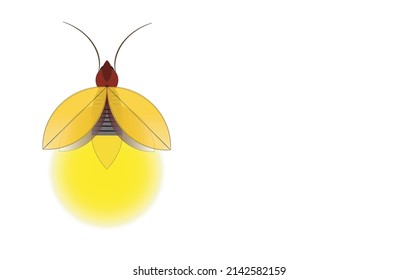 Ilustración vectorial del icono de luciérnagas. Hermosa luciérnaga esparce alas y luz al final del cuerpo. diseño Insect escarabajo luciérnagas.