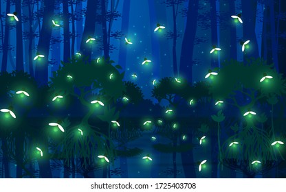 fireflies at the mangrove forest in the night 