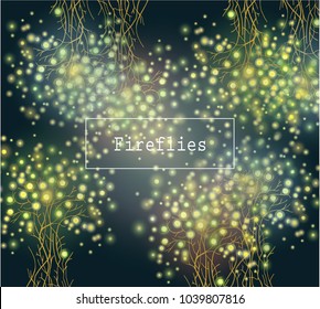 Fireflies on the tree. An abstract tree that glows because of fireflies. Magic lights - fireflies