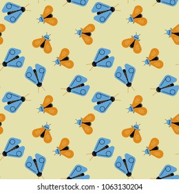 Firefly and bee geometric seamless pattern. Geometric modern natural background.