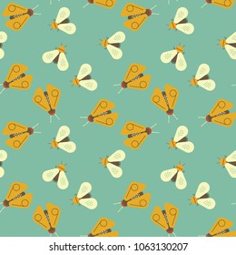 Firefly and bee geometric seamless pattern. Geometric modern natural background.