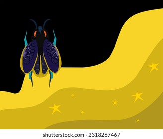 firefly beetle illustration vector on yellow background