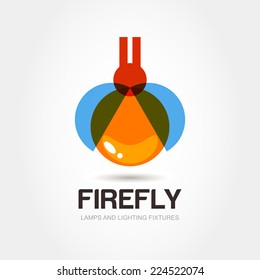 Firefly bug logo design template. Abstract colorful lamp icon. Vector illustration.