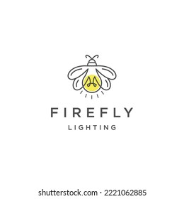 Firefly bulb line design with lighting logo template flat vector