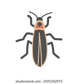 Firefly cartoon clipart. Cute firefly (Lampyridae) vector illustration. Animal in flat style. Insects and anthropods concept isolated on white background