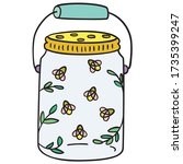 Firefly colored freehand drawing, insect sketch, decorated bug in a mason jar illustration, coloring page image