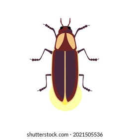 Firefly flat design. A glowing insect, a symbol of light in the dark. Icon for a game, an app, a site about nature. Vector flat illustration, cartoon style.