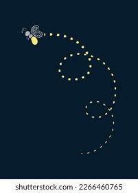 Firefly flying with trail clipart. Fireflies abstract illustration.