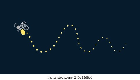 Firefly flying with trail clipart. Fireflies abstract illustration.