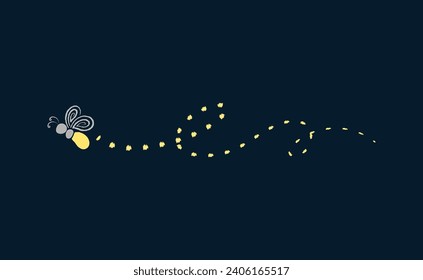 Firefly flying with trail clipart. Fireflies abstract illustration.