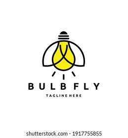 Firefly Insect with Electric Light Bulb Lamp Logo Design