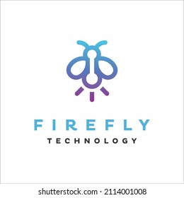Firefly insect with electric light bulb lamp logo design