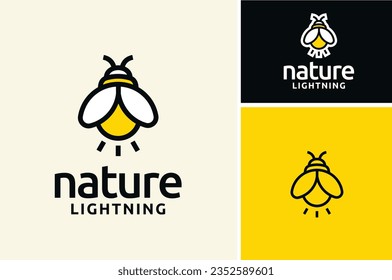 Firefly insect with electric light bulb lamp for Nature Night Lighting logo design
