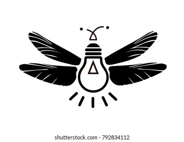 Firefly isolated cartoon vector logo. Firefly bug flying with light rump icon.