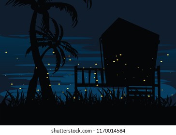 firefly in lake at nights backgrounds vector illustration 
