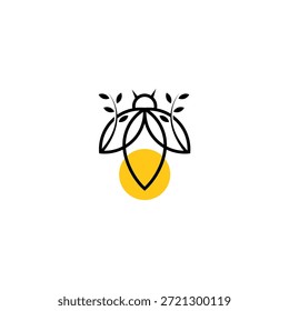 logotipo firefly com ramos de folha em estilo de design de arte de linha