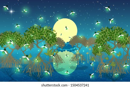 firefly at mangrove forest in the night