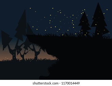 firefly on cliff at nights backgrounds vector illustration 