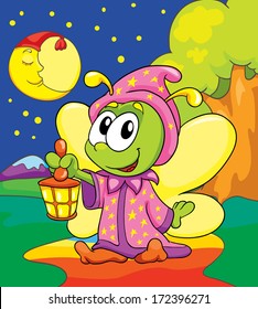 firefly in pajamas on colored background, vector illustration