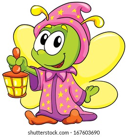 firefly in pajamas on white background, vector illustration