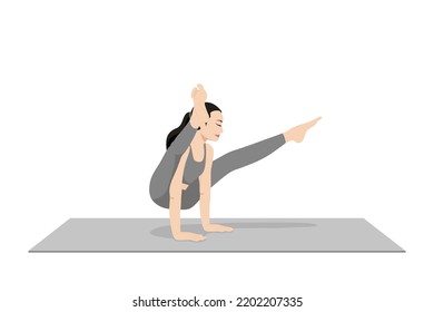 Firefly Pose. Beautiful girl practice Tittibhasana. Young attractive woman practicing yoga exercise. working out, black wearing sportswear, grey pants and top, indoor full length, calmness and relax.