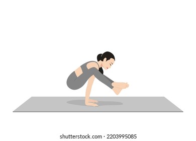 Firefly Pose Variation Feet Crossed. Beautiful girl practice Tittibhasana Variation Feet Crossed. Young attractive woman practicing yoga exercise. working out, black wearing sportswear, grey pants