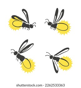 Firefly set. Vector illustration of cartoon glowworms. Funny bugs. Vector illustration