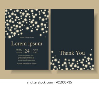 Firefly String light with Very dark  blue Background on Wedding invitation card.For the Newlyweds. Can be used Bridal Shower,birthday card,Brochure ETC.Vector/Illustration