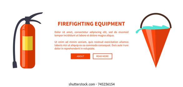 Fireghfighting equipment vector illustration made in flat design depicting isolated fire extinguisher and bucket full of water on white background