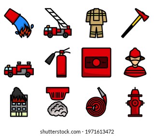 Fireguard Icon Set. Editable Bold Outline With Color Fill Design. Vector Illustration.