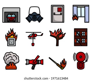 Fireguard Icon Set. Editable Bold Outline With Color Fill Design. Vector Illustration.