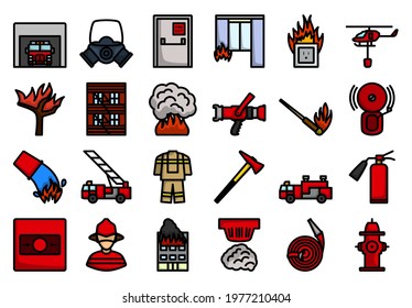 Fireguard Icon Set. Editable Bold Outline With Color Fill Design. Vector Illustration.