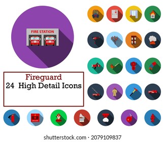 Conjunto de iconos de Fireguard. Diseño Plano Con Sombra Larga. Ilustración vectorial.