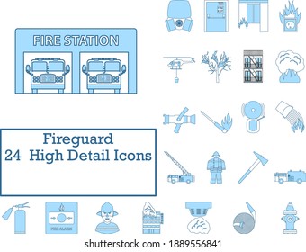 Fireguard Icon Set. Thin Line With Blue Fill Design. Vector Illustration.