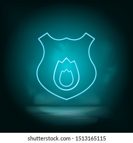 Fireguard shield blue neon vector icon. Simple element illustration from map and navigation concept. Fireguard shield blue neon vector icon. Real estate concept vector illustration.