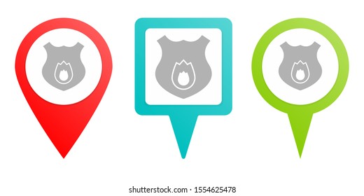Fireguard shield pin icon. Multicolor pin vector icon