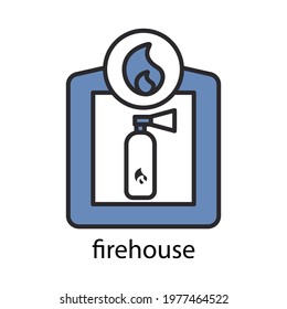 Firehouse Icon. Two Tone Line Colored Design. Editable Stroke. Design Template Vector