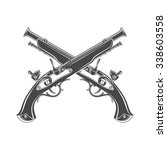 Firelock musket vector. Armoury logo template. Victorian t-shirt design. Steampunk pistol insignia concept. 