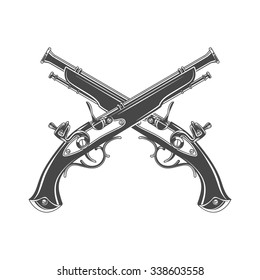 Firelock Musket Vector. Armoury Logo Template. Victorian T-shirt Design. Steampunk Pistol Insignia Concept. 