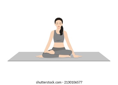 Firelog Pose, Fire Statue Pose, Double Pigeon Pose, Square, Ankle to Knee Pose. Beautiful girl practice Agnistambhasana. Young attractive woman practicing yoga exercise. working out, black