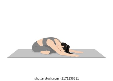 Firelog Pose Leaning Forward. Beautiful girl practice Agnistambhasana Leaning Forward. Young attractive woman practicing yoga exercise. working out, black wearing sportswear, grey pants and top