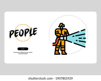 The fireman avatar on an occupation-themed white background is perfect for learning materials and visual illustration on digital products