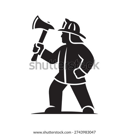 Fireman with an axe. isolated vector illustration in a retro woodcut style.